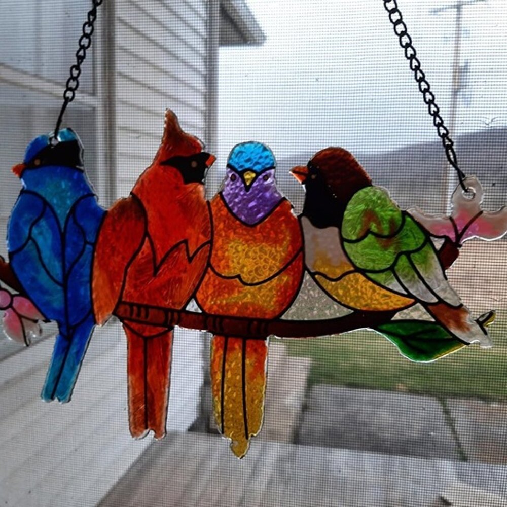 NEW Stained Glass Window Hanging - Hummingbird on Branch Suncatcher Hand-Painted - Picture 5 of 9